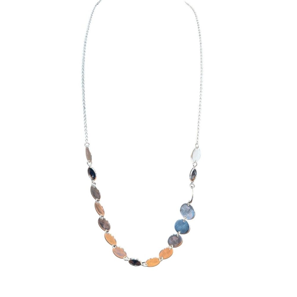 Handcrafted Silver Disc Necklace With Textured Medallions & Smoky Gemstone Accen
